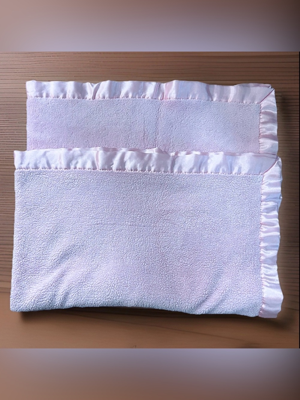 Pink Double Sided Satin Trim Baby Blanket 30x36”